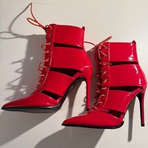 Fashion Nova Red Heeled Laced Booties